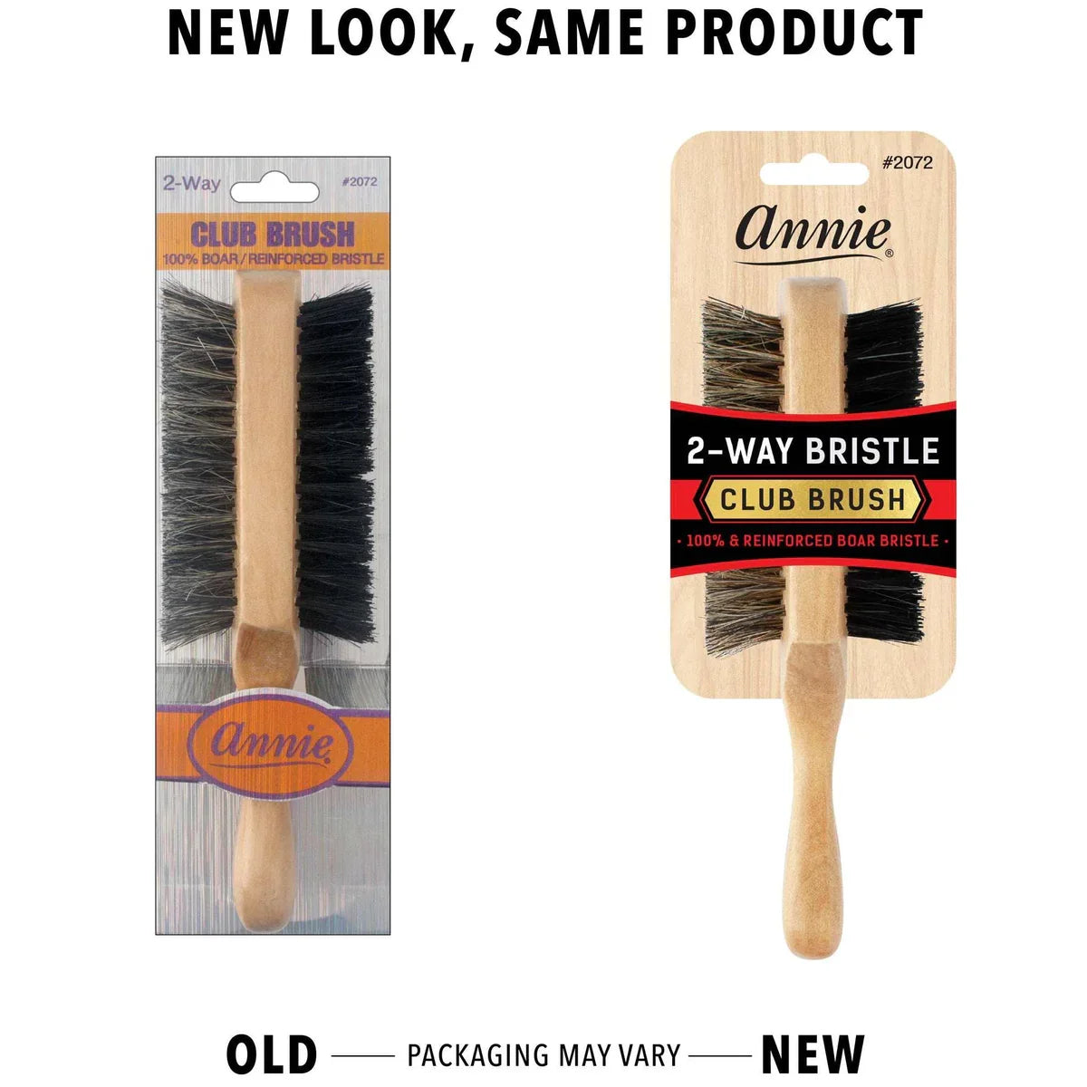 ANNIE NATURAL BOAR BRISTLE CLUB BRUSH 7" SOFT AND HARD WAVE BRUSH 2072 TWO WAY