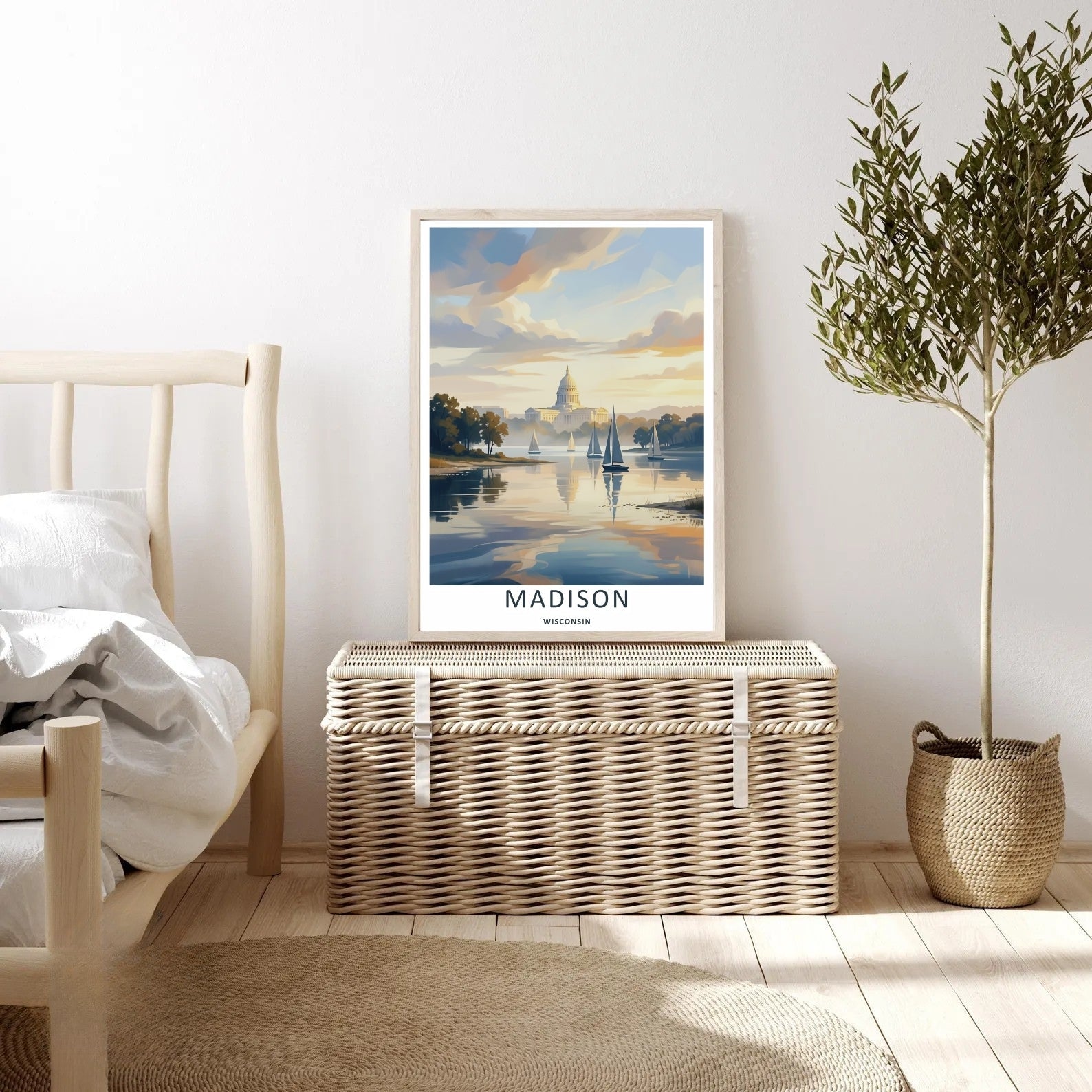 Madison Wisconsin Capitol Sailboat Lake Art | Retro Sunset Travel Poster-4