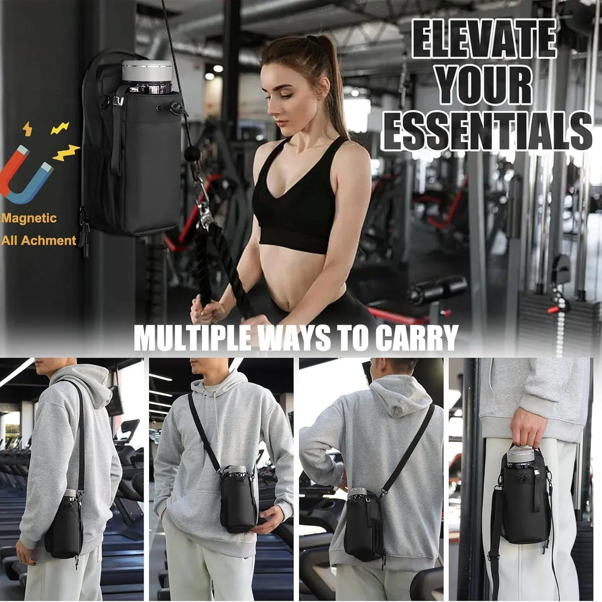 Super Strong Magnetic Gym Bag For Phone Water Bottle Portable Fitness Storage Sports Accessories Large Capacity Carrier