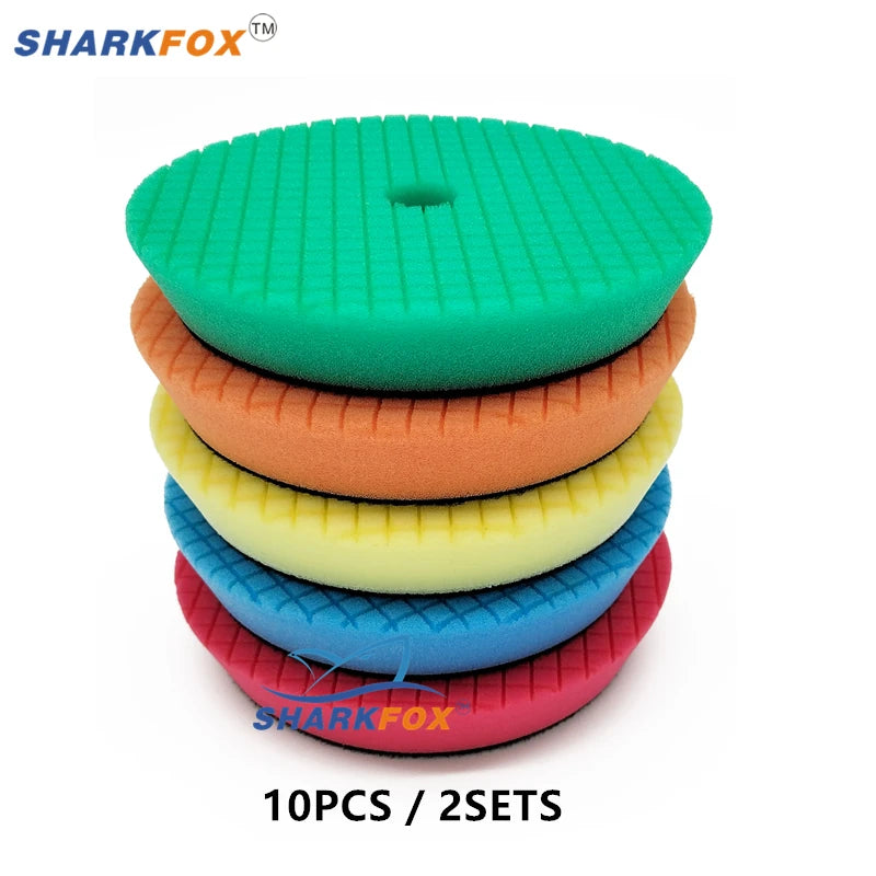 Sharkfox 3/5/6 inch (80mm/125mm/150mm) Car Sponge Polishing Discs Buffing Pads Kit For Car Polisher Buffer