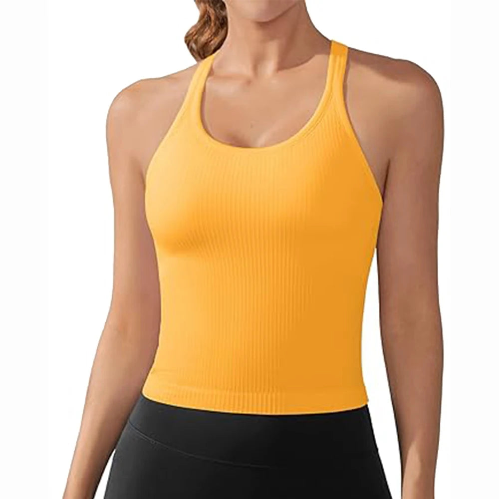 Attraco Women Sports Tank Tops Solid U Neck Racerback Slim Fit with Padded High Elastic Running Yoga Cycling Tops