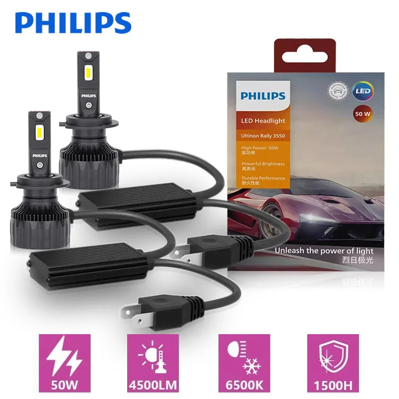 Philips Ultinon Rally 3550 Car Headlight Bulb H7 Led H4 H11 9005 HB3 9006 HB4 9012 HIR2 Fog Lights 6500K High Power 50W Led Lamp