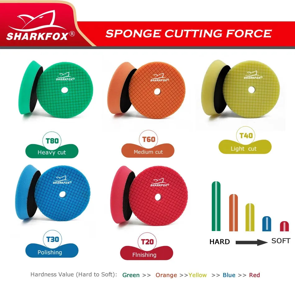 Sharkfox 3/5/6 inch (80mm/125mm/150mm) Car Sponge Polishing Discs Buffing Pads Kit For Car Polisher Buffer