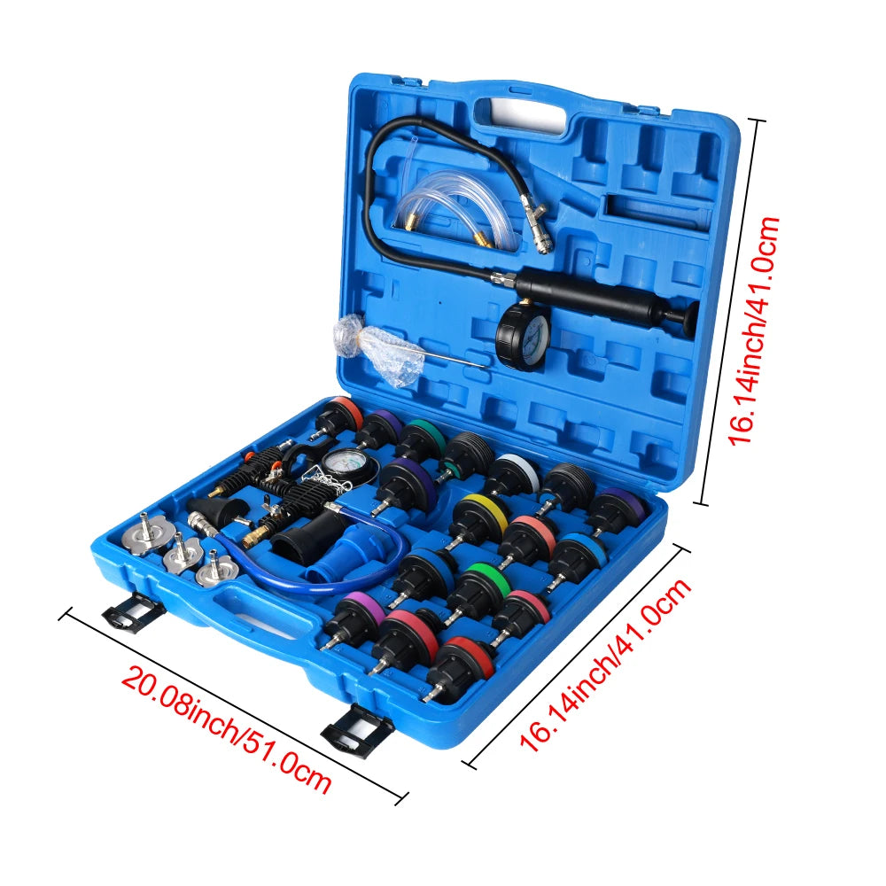 Podofo 28Pcs Universal Radiator Pressure Tester Set Vacuum Type Cooling System Tester Water Tank Leak Detection Detector Tool