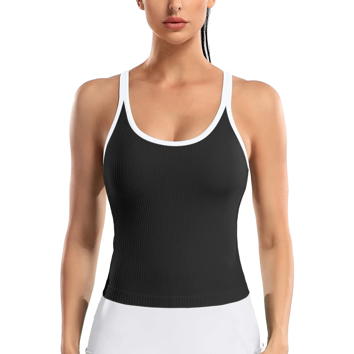 Attraco Women Sports Tank Tops Solid U Neck Racerback Slim Fit with Padded High Elastic Running Yoga Cycling Tops