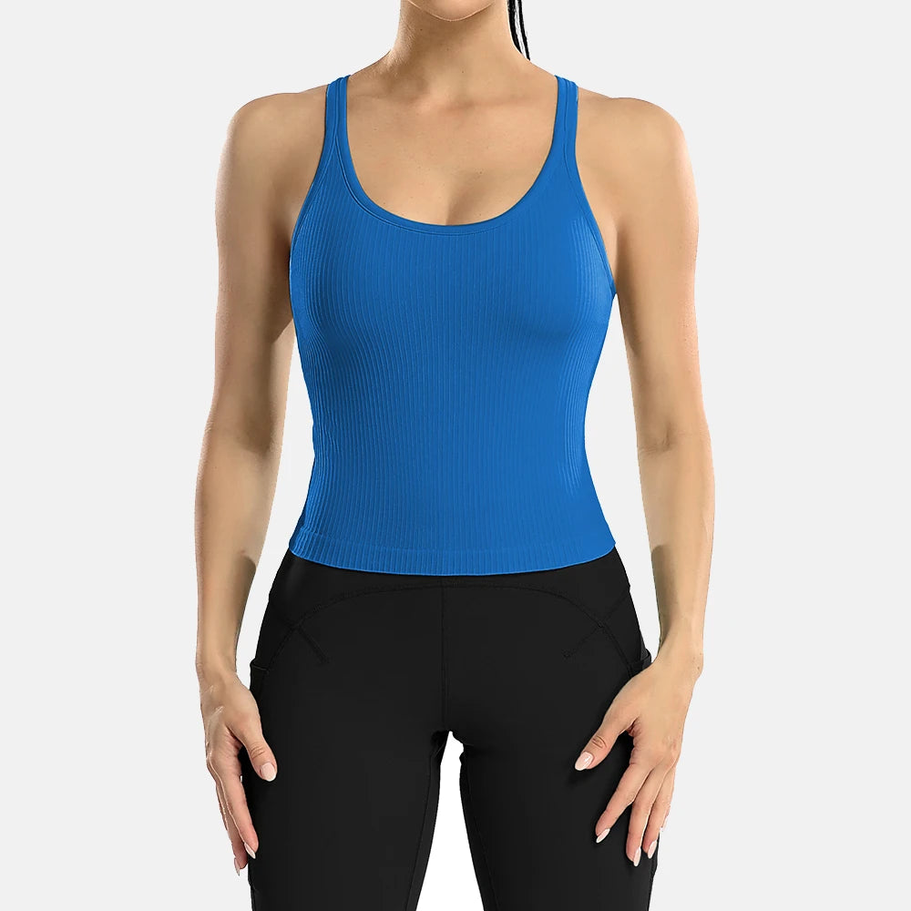 Attraco Women Sports Tank Tops Solid U Neck Racerback Slim Fit with Padded High Elastic Running Yoga Cycling Tops