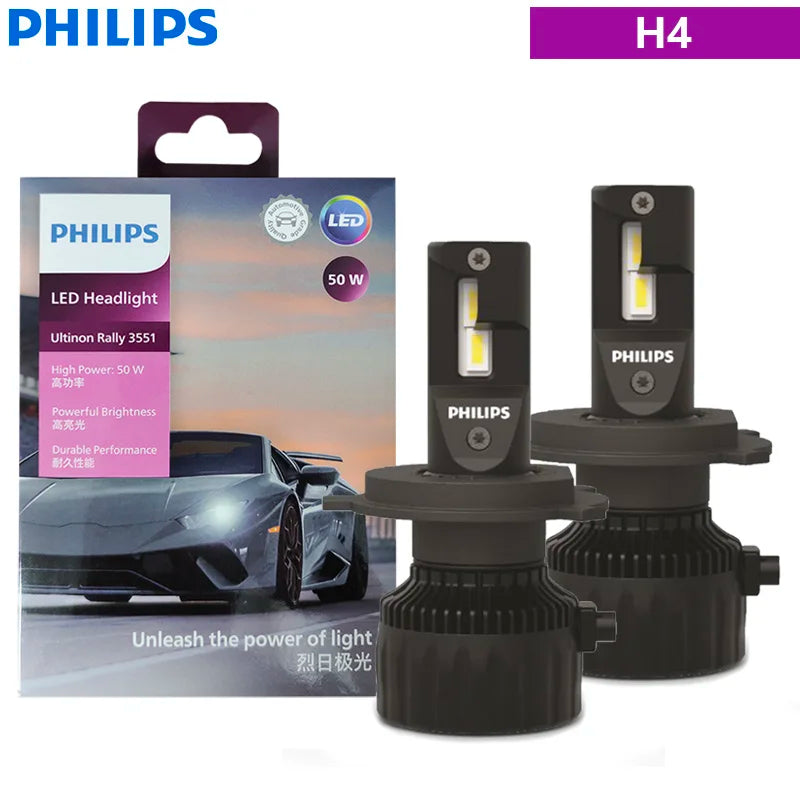 Philips LED H4 H7 H11 HB3 HB4 HIR2 Ultinon Rally 3551 Auto Head Light Max Power 100W 9000LM 6500K White High Lumen Watt LED Lamp