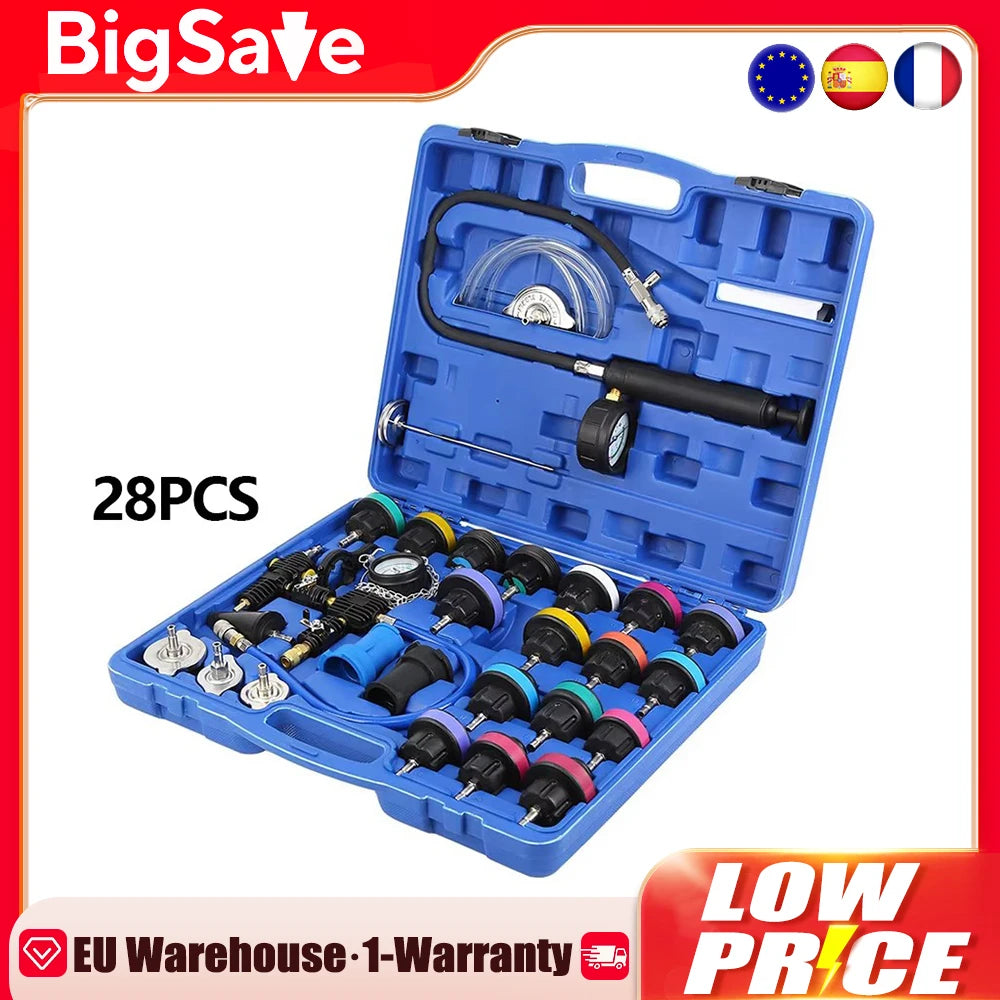 Podofo 28Pcs Universal Radiator Pressure Tester Set Vacuum Type Cooling System Tester Water Tank Leak Detection Detector Tool