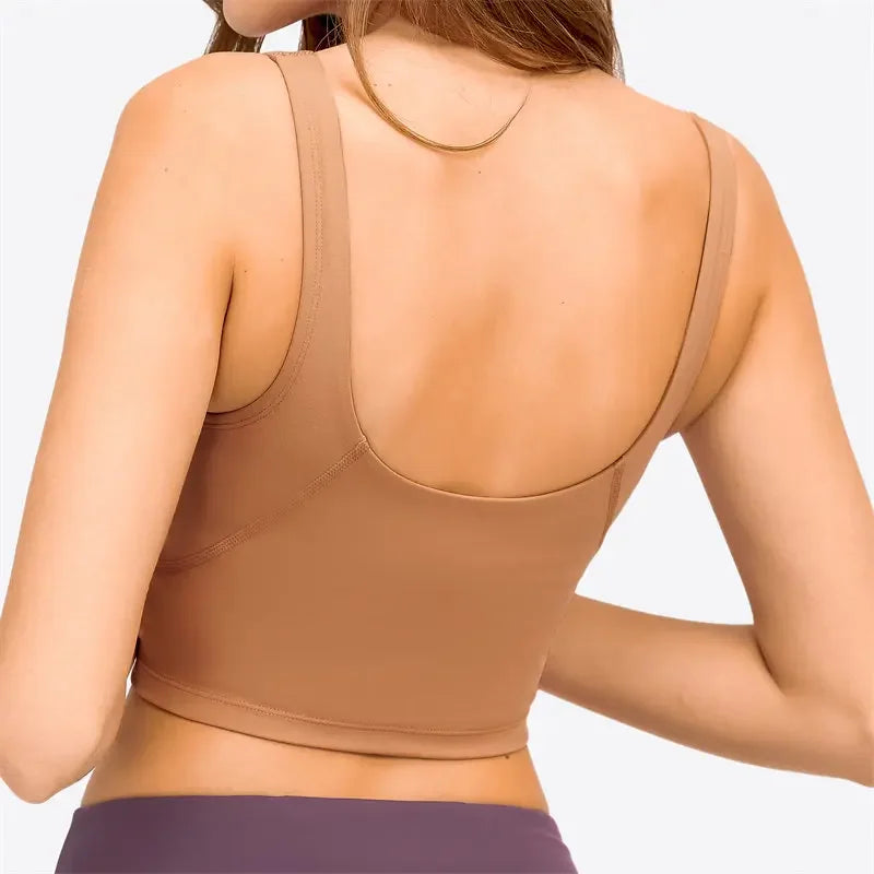 Nepoagym PASSION Tank Top with Shelf Built In Bra Crop Top with Removable Padding Longline Sports Bra for Yoga Gym