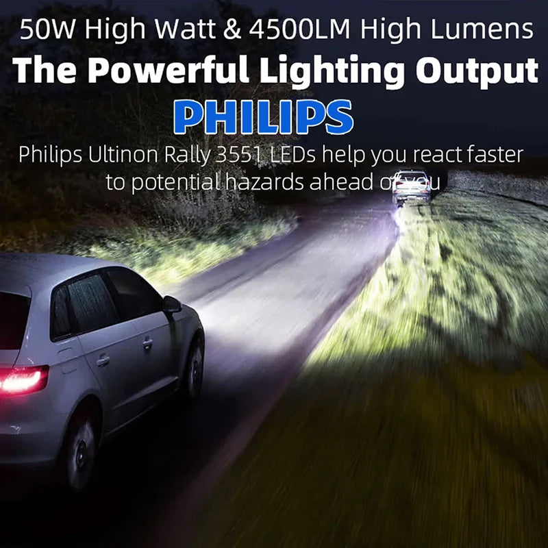 Philips Ultinon Rally 3550 Car Headlight Bulb H7 Led H4 H11 9005 HB3 9006 HB4 9012 HIR2 Fog Lights 6500K High Power 50W Led Lamp