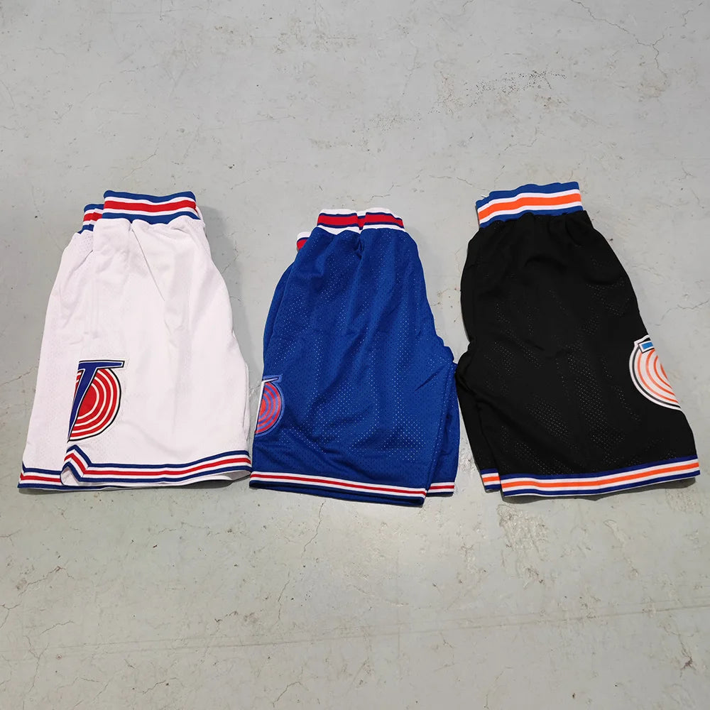 Trillest Premium Limited Edition Space Jam Tune Squad Basketball Shorts - White, Blue & Black