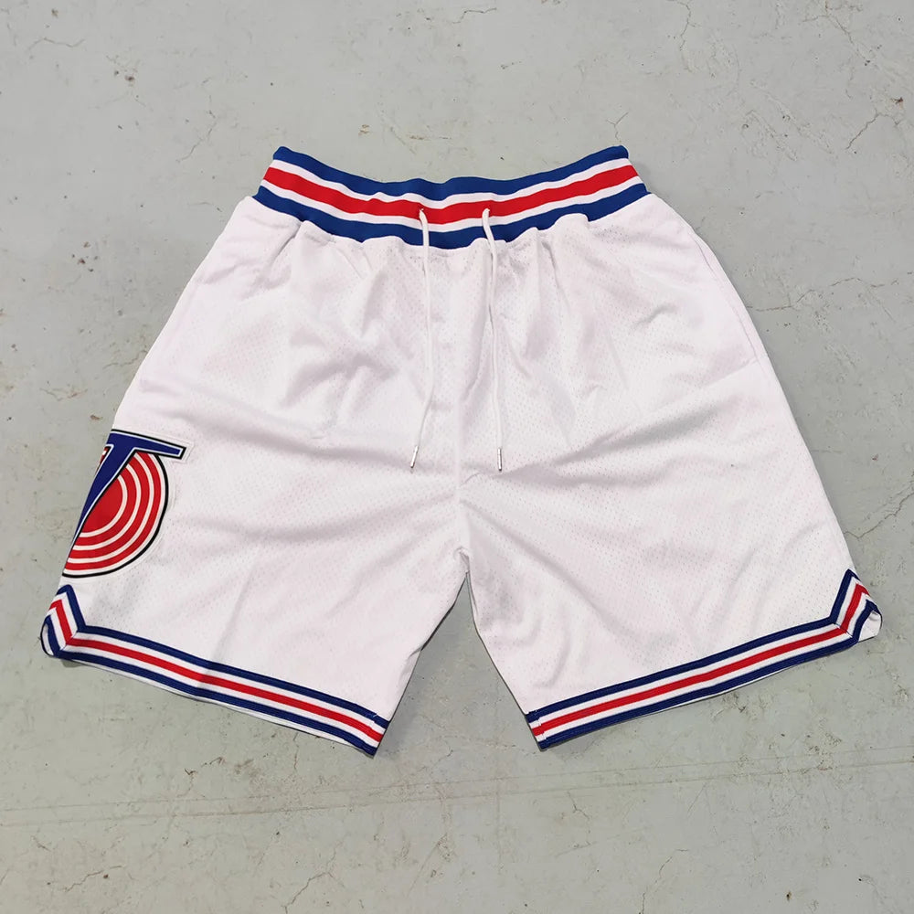 Trillest Premium Limited Edition Space Jam Tune Squad Basketball Shorts - White, Blue & Black