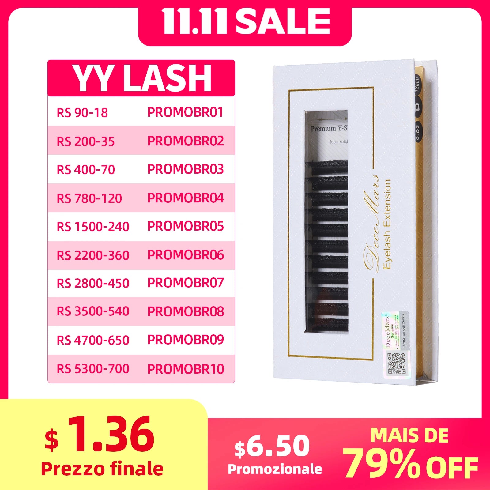 DeceMars YY Shape  Black Brown Eyelashes Extensions Two Tip Lashes C/D Curl  High Quality  Idividual