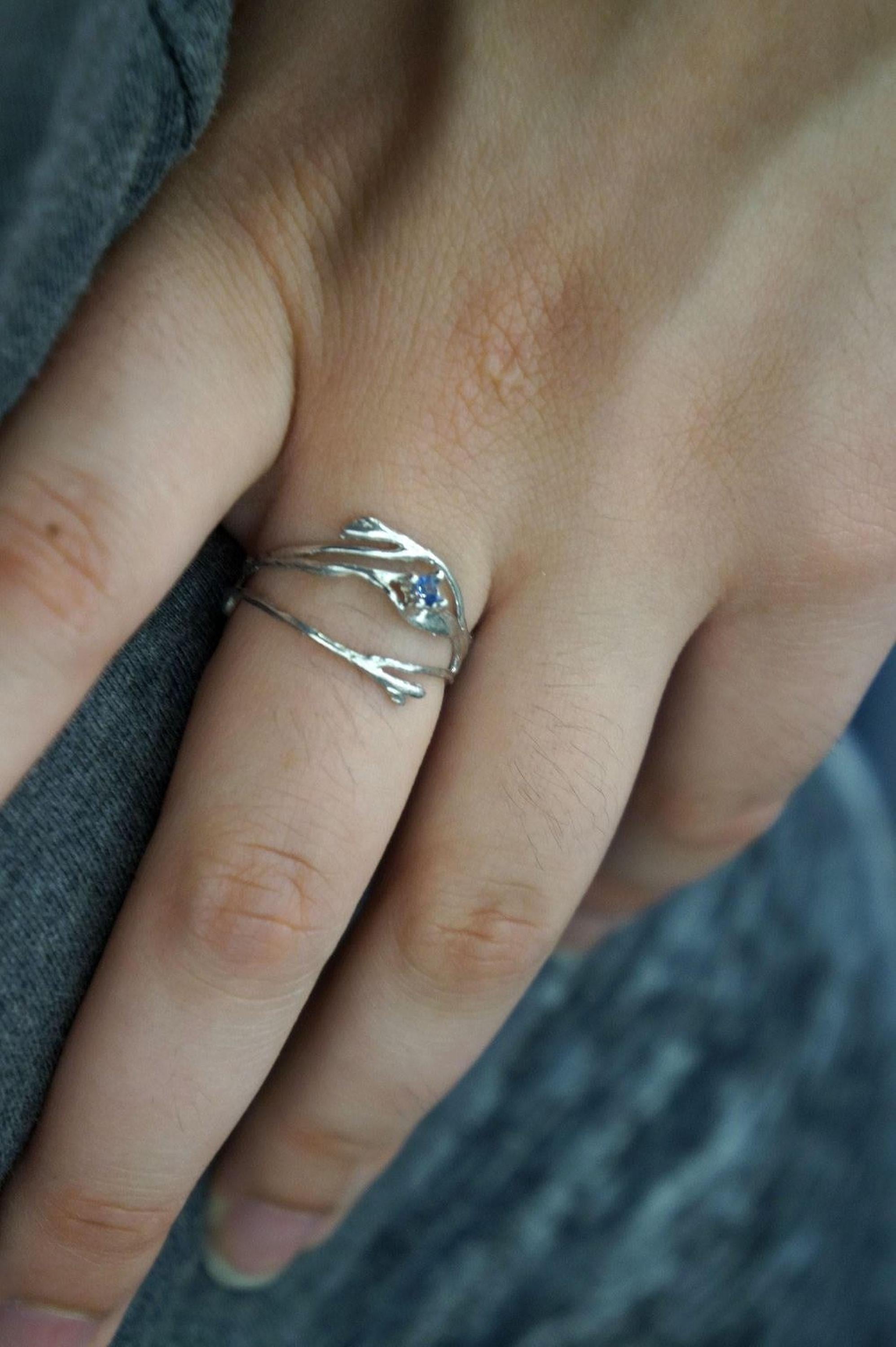 Real Jasmine Branch Ring, Gold or Sterling Silver 925, Handmade Organic Forest Band Jewelry, Gift for Luck & Health,