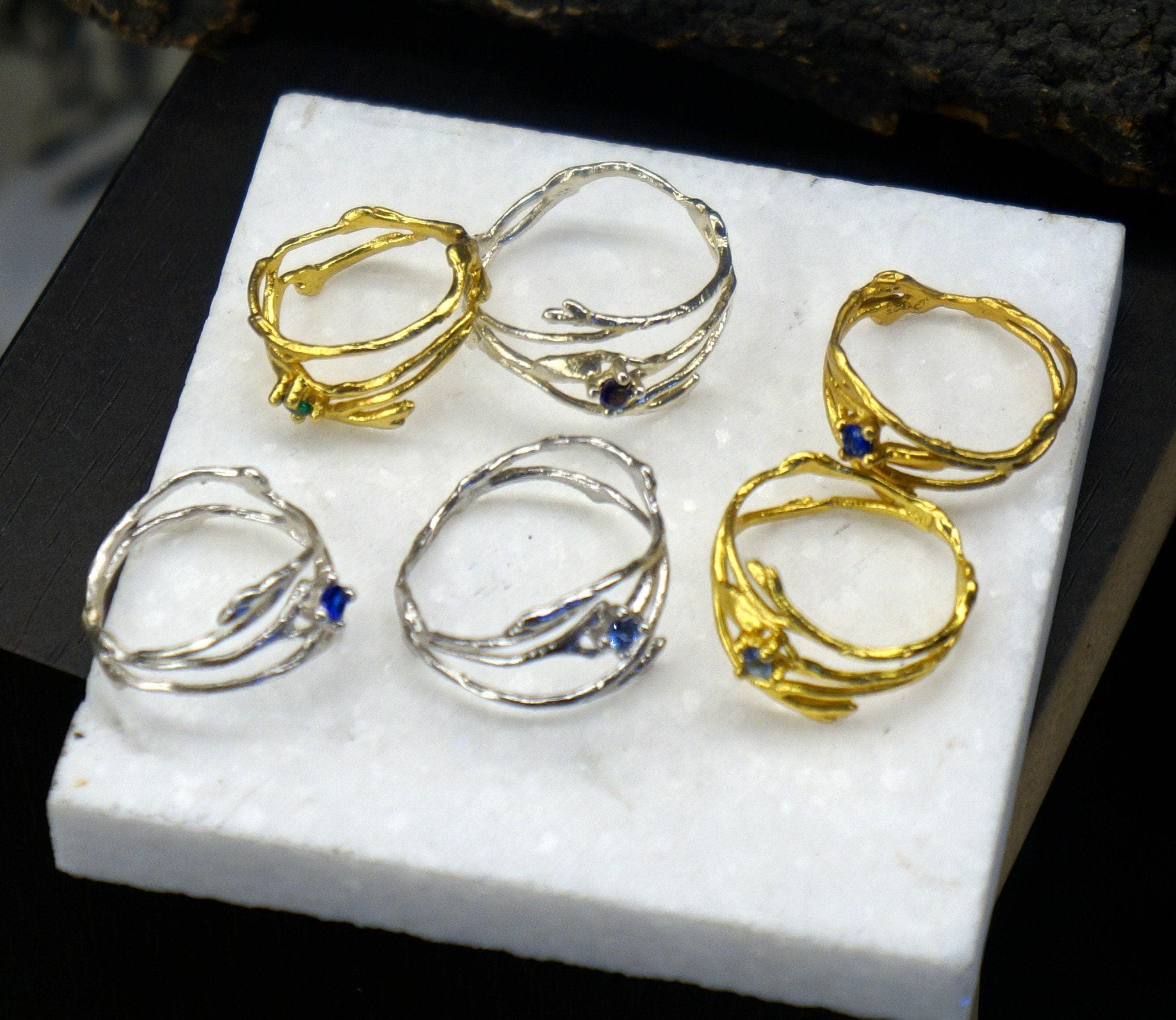 Real Jasmine Branch Ring, Gold or Sterling Silver 925, Handmade Organic Forest Band Jewelry, Gift for Luck & Health,