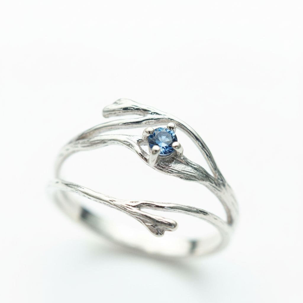 Real Jasmine Branch Ring, Gold or Sterling Silver 925, Handmade Organic Forest Band Jewelry, Gift for Luck & Health,