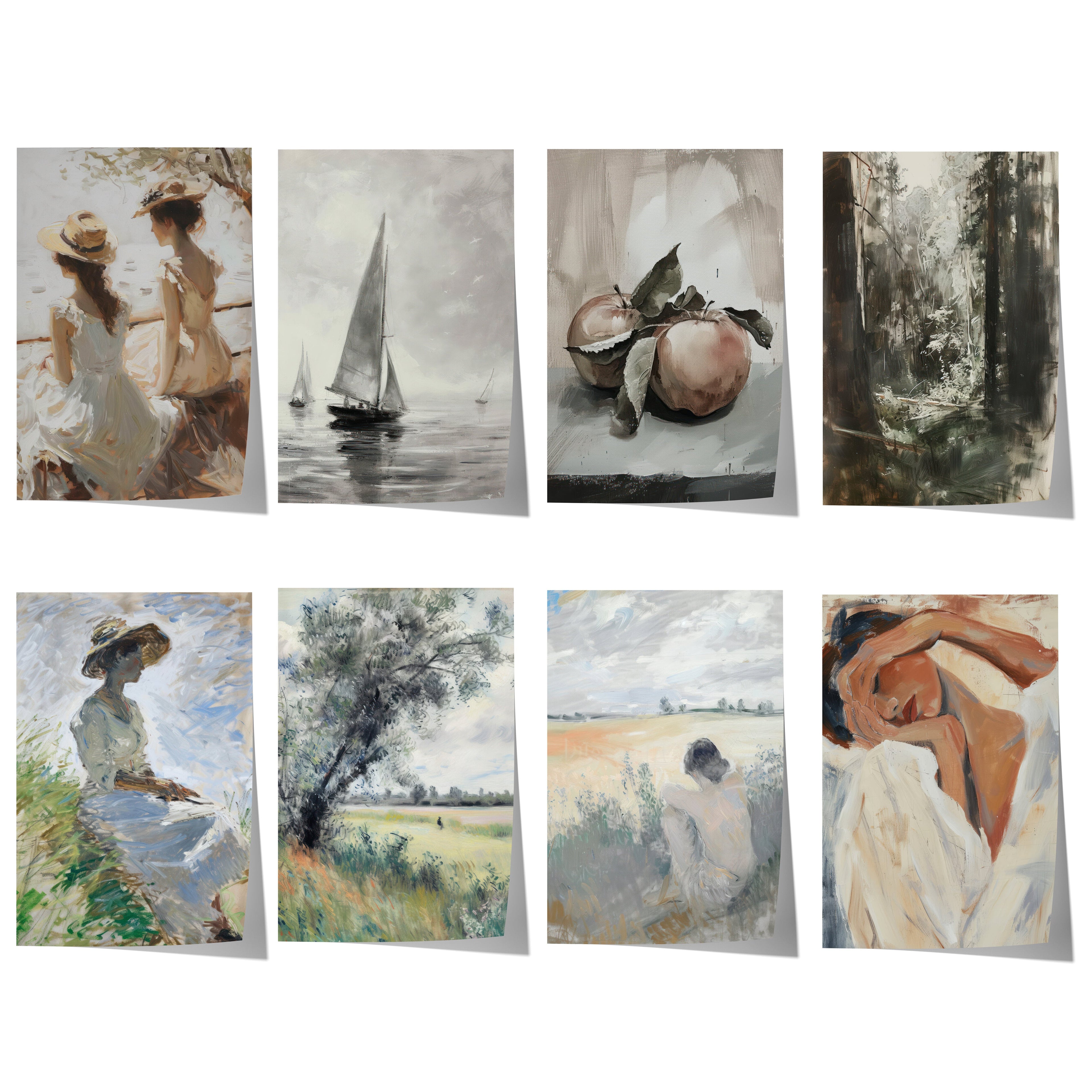 Vintage Impressionismus Poster · Geschenkidee · Frauen Segelboot Landschaft Stillleben Naturmalerei · Dekoprint ohne Rahmen